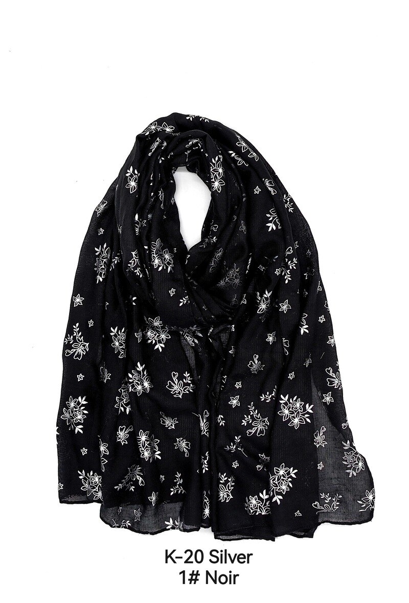 Großhändler M&P Accessoires - Glänzender silberner Schal mit Blumenmuster