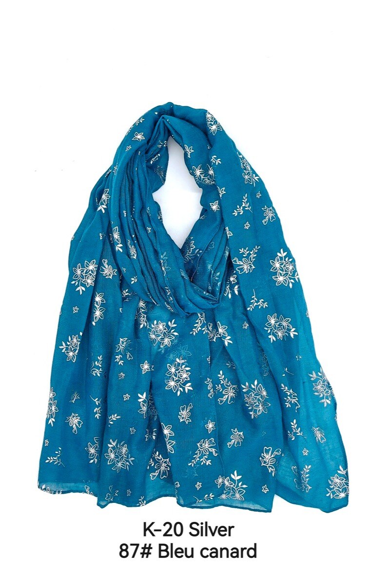 Wholesaler M&P Accessoires - Shiny silver printed scarf with floral pattern