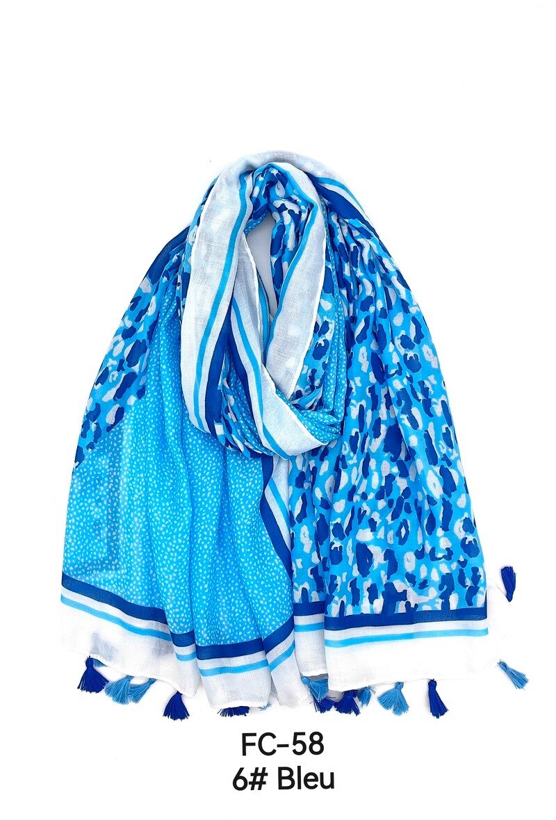 Grossiste M&P Accessoires - Foulard imprimé léopard avec pompons