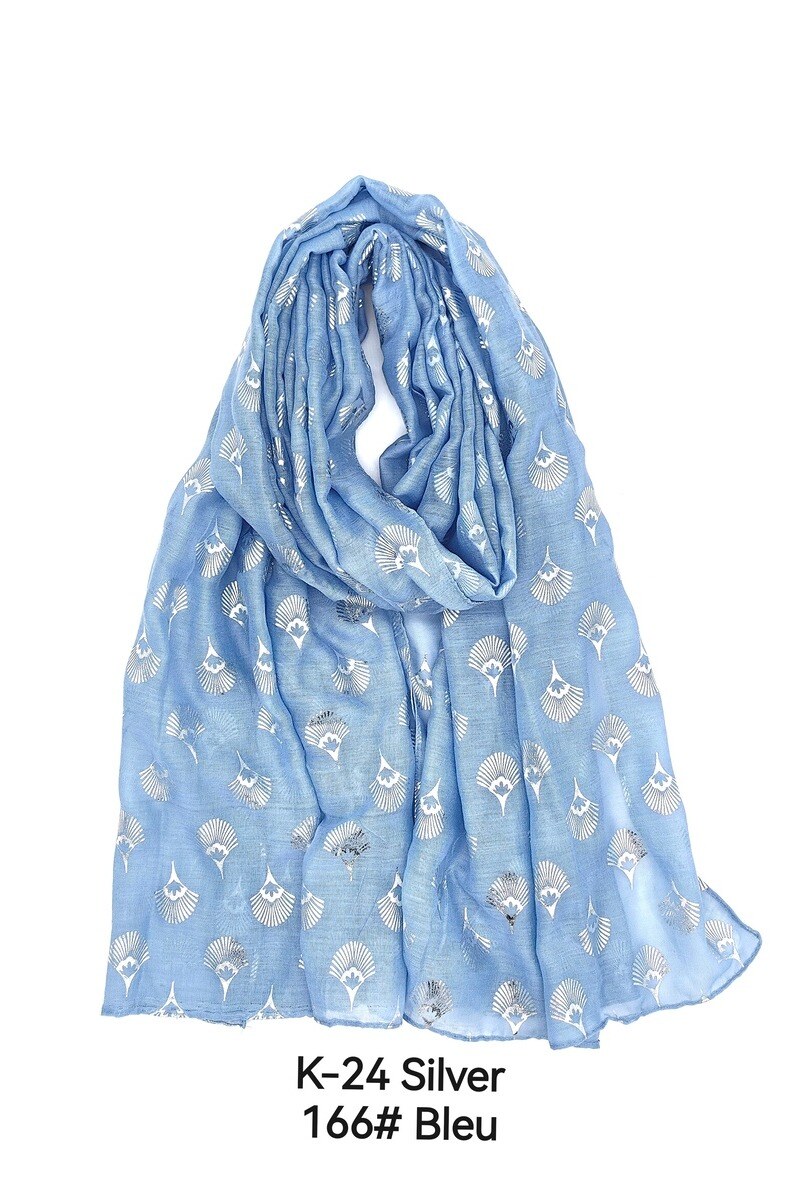 Wholesaler M&P Accessoires - Silver shiny printed scarf with fan pattern