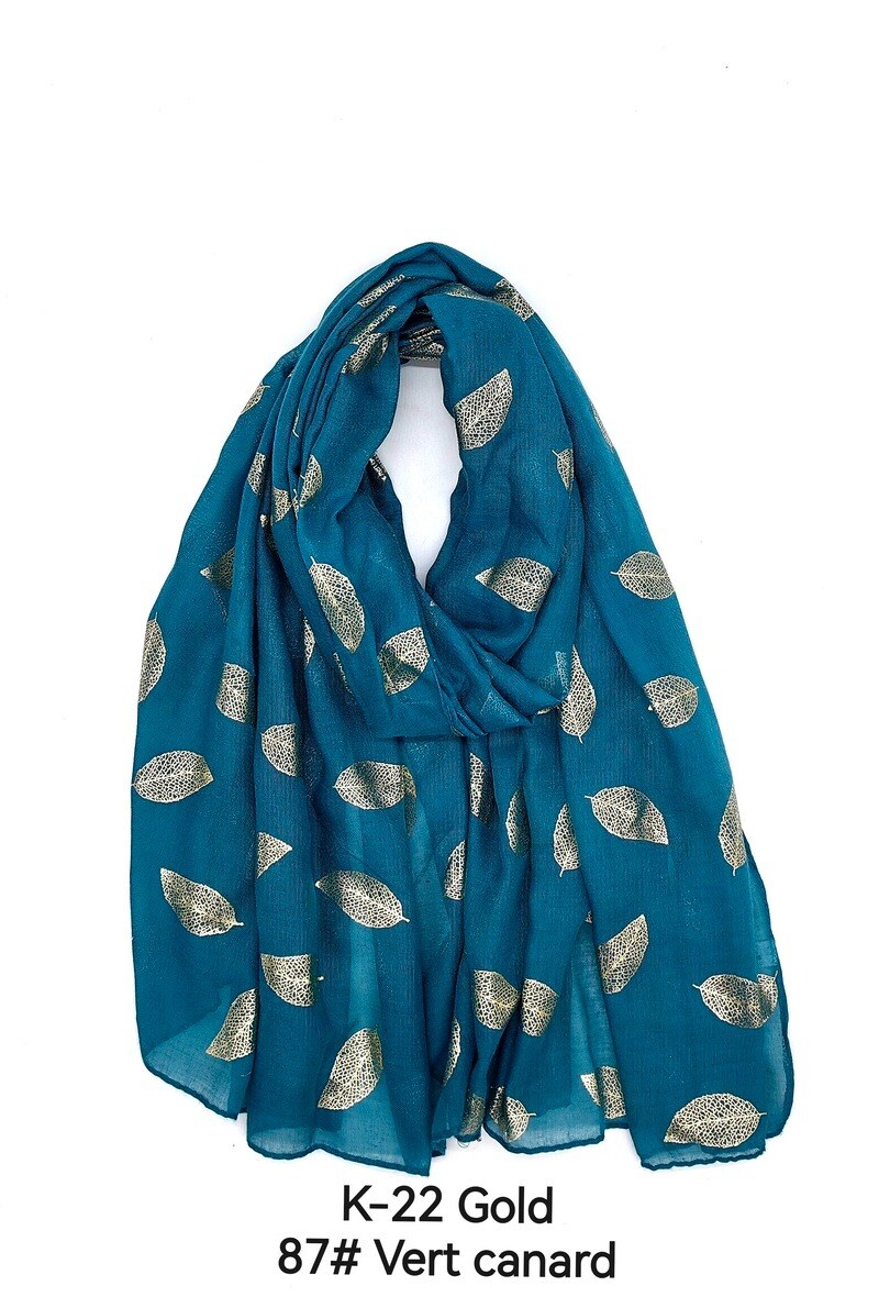 Wholesaler M&P Accessoires - Shiny golden printed scarf with leaf pattern