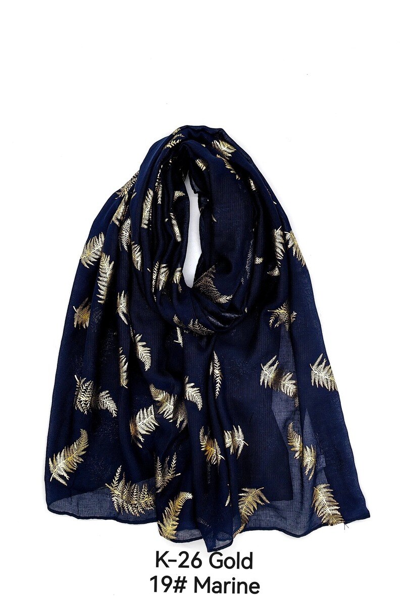Wholesaler M&P Accessoires - Shiny golden printed scarf with leaf pattern