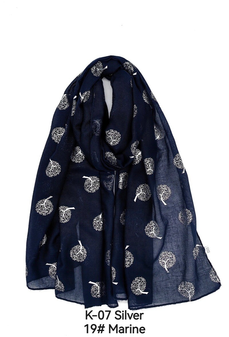 Wholesaler M&P Accessoires - Shiny silver printed scarf with tree of life pattern