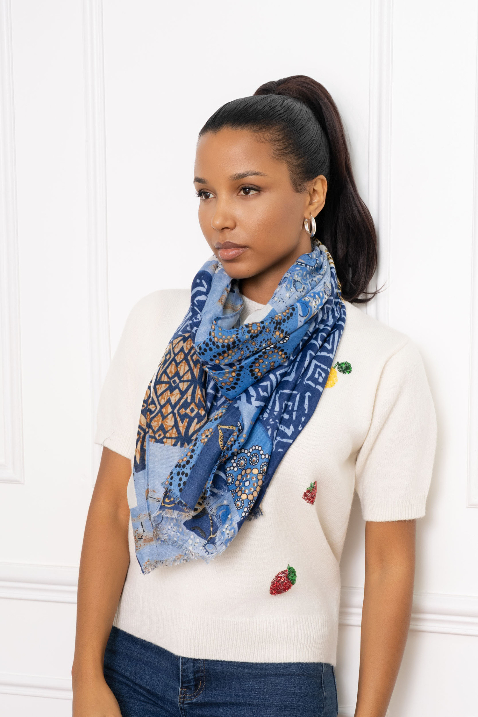 Mayorista M&P Accessoires - Pañuelo fantasía estampado con dorados