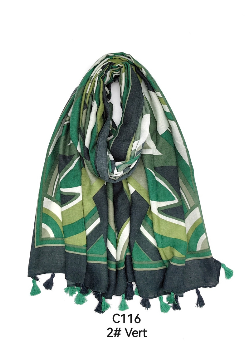 Großhändler M&P Accessoires - Schal mit geometrischem Print und Pompons