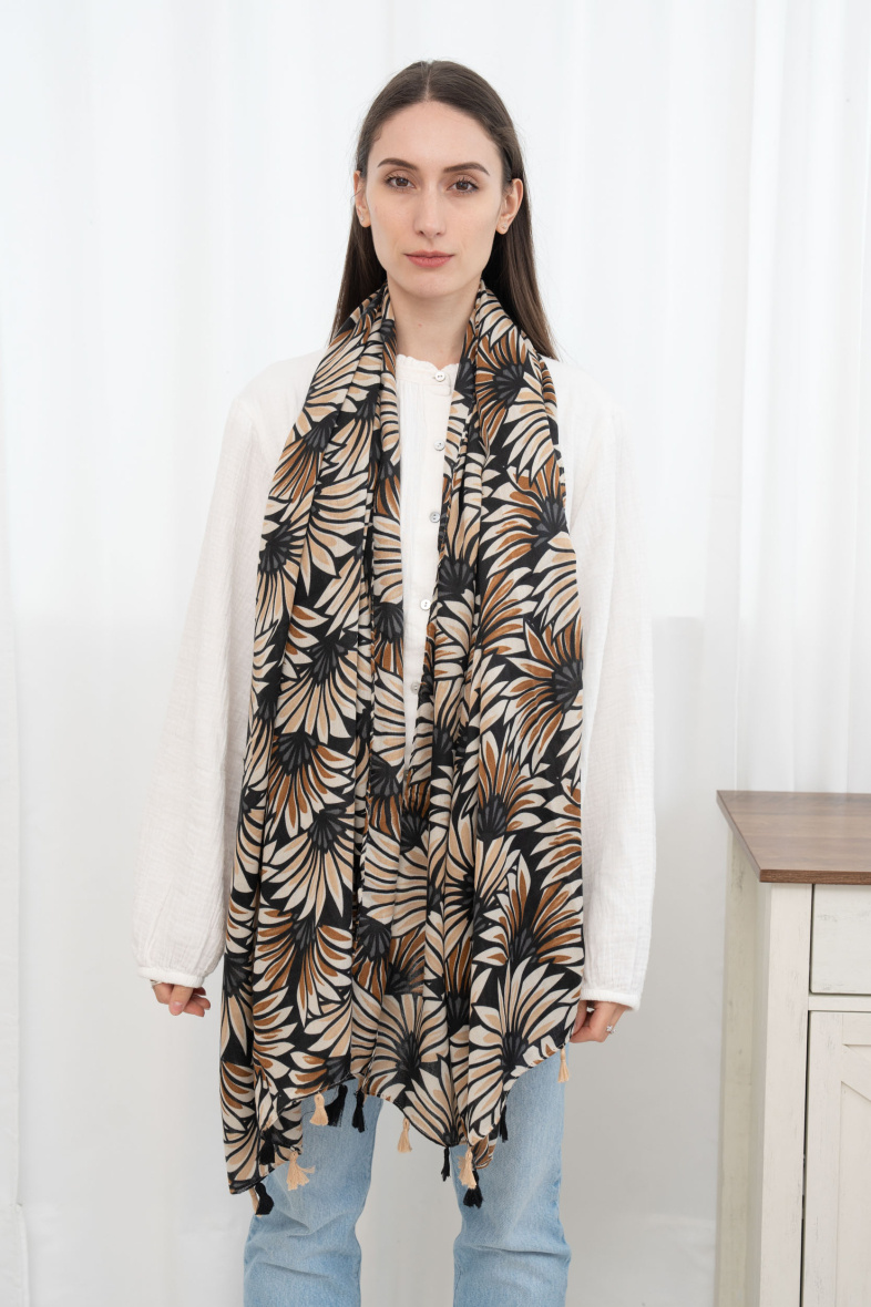 Großhändler M&P Accessoires - Schal mit Blumenmuster und zweifarbigem Pompon
