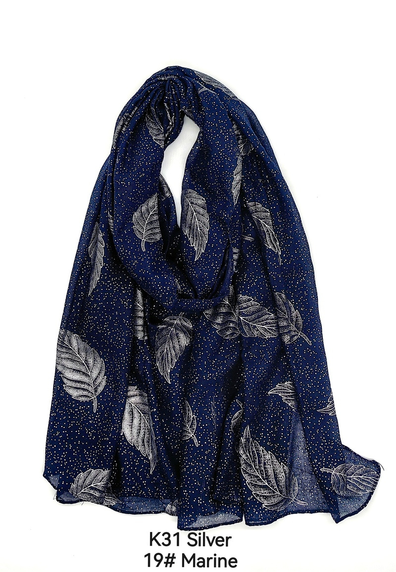Wholesaler M&P Accessoires - Shiny golden printed scarf with feather pattern