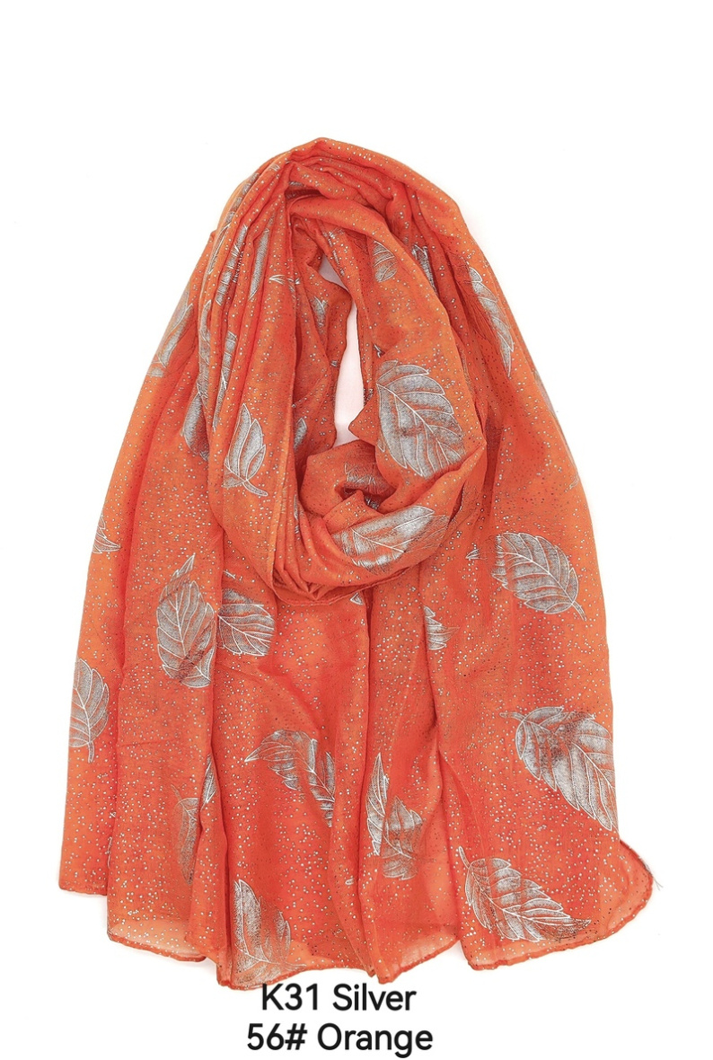Wholesaler M&P Accessoires - Shiny golden printed scarf with feather pattern