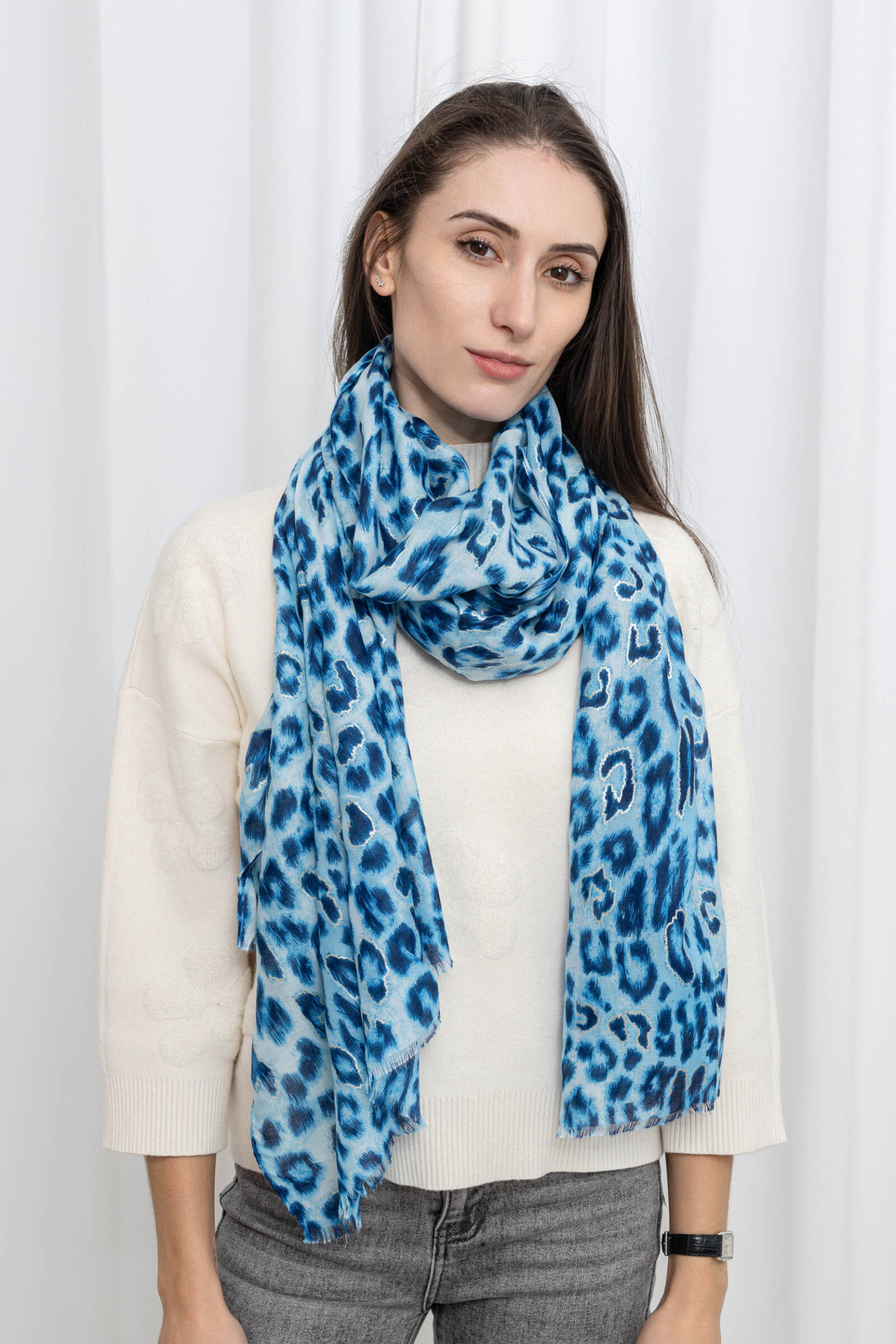 Großhändler M&P Accessoires - Schal mit Leopardenmuster und Vergoldung