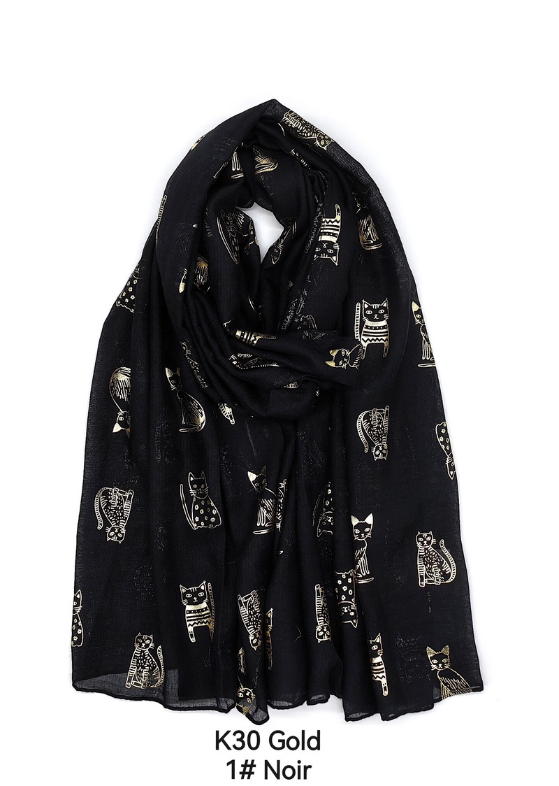 Wholesaler M&P Accessoires - Shiny golden printed scarf with feather pattern