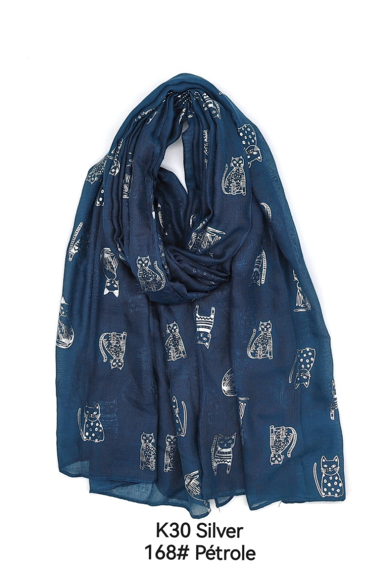 Wholesaler M&P Accessoires - Shiny golden printed scarf with feather pattern