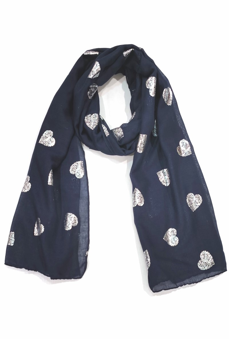 Mayorista M&P Accessoires - Pañuelo plateado brillante con estampado de corazones