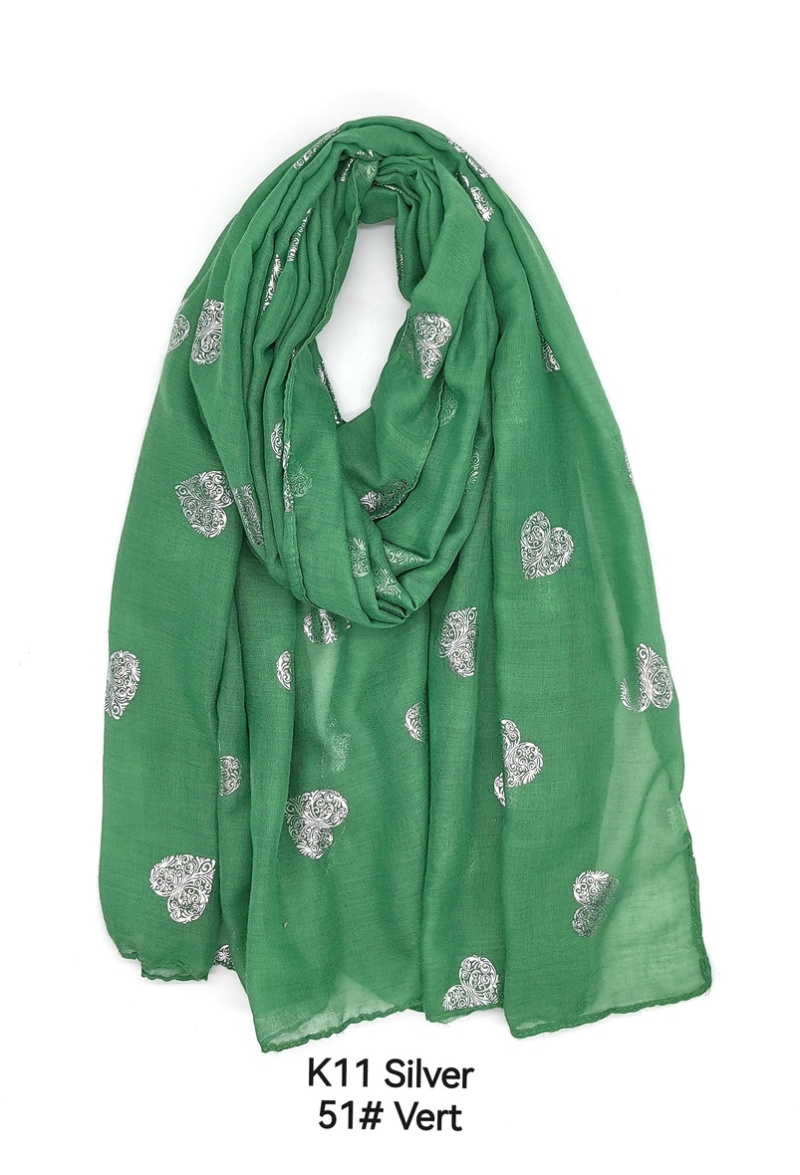 Wholesaler M&P Accessoires - Printed shiny silver scarf with heart pattern