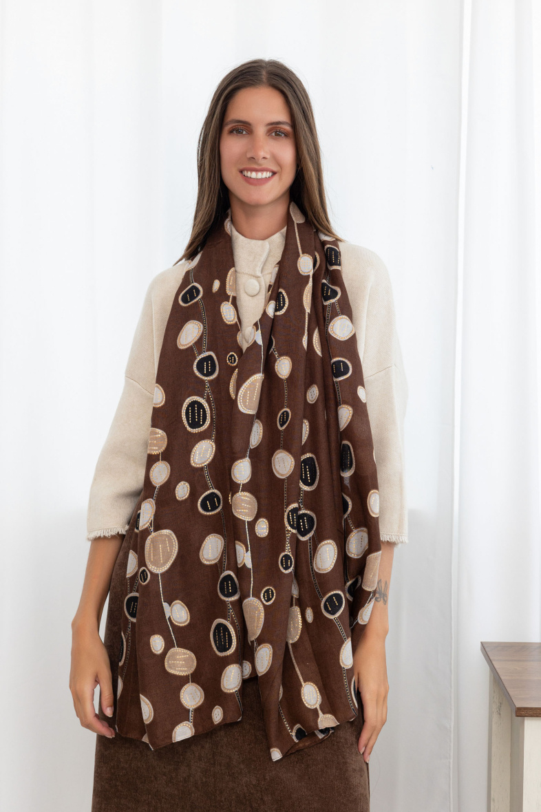Mayorista M&P Accessoires - Fular redondo estampado geométrico y dorado
