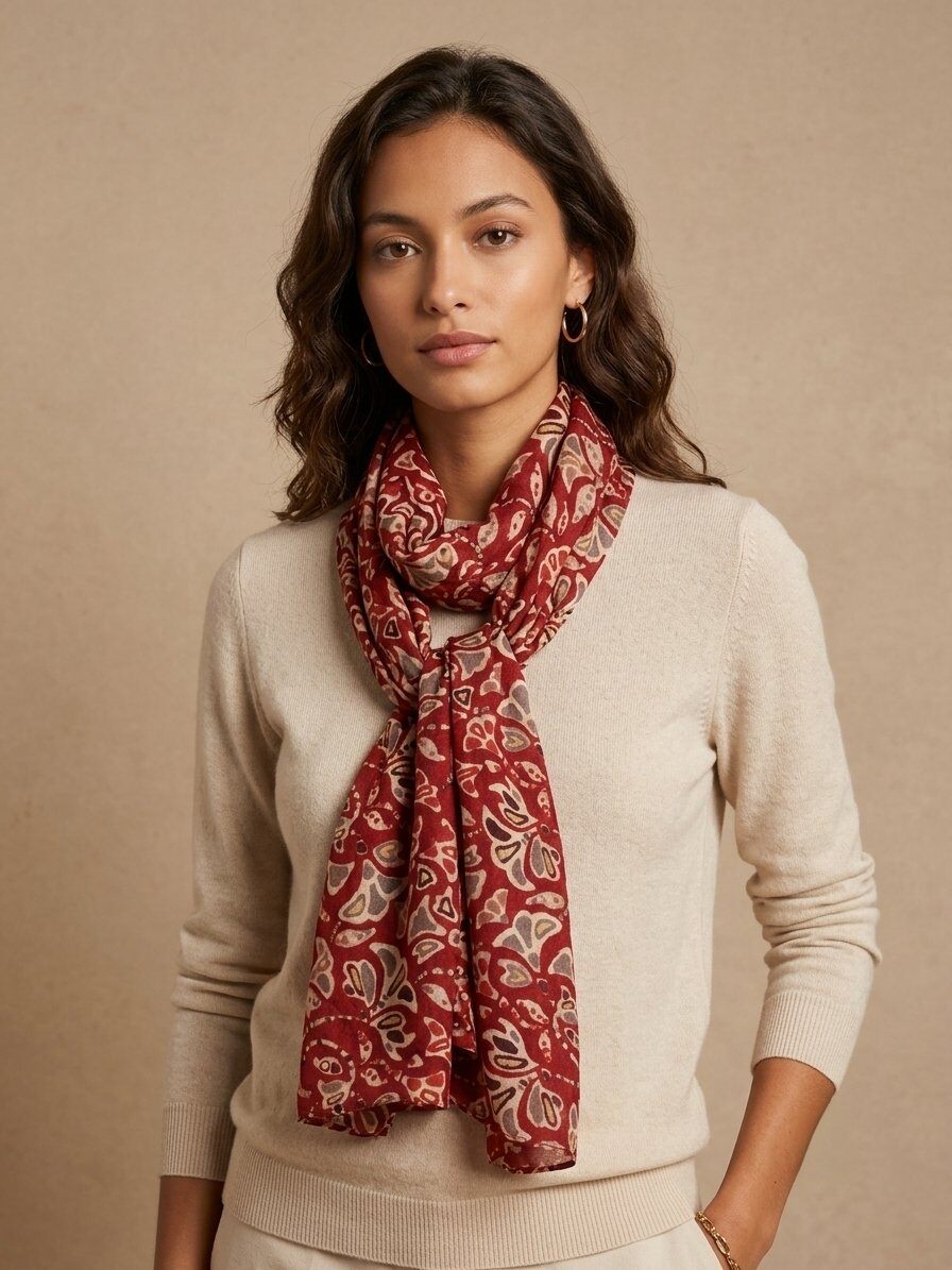 Grossista M&P Accessoires - Foulard stampato a foglie con dettagli dorati