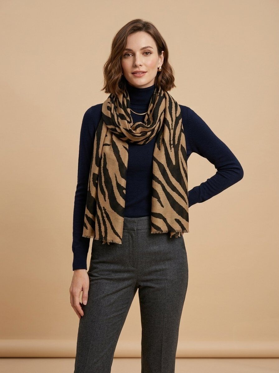 Grossiste M&P Accessoires - Foulard imprimé rayures animaliers tigre
