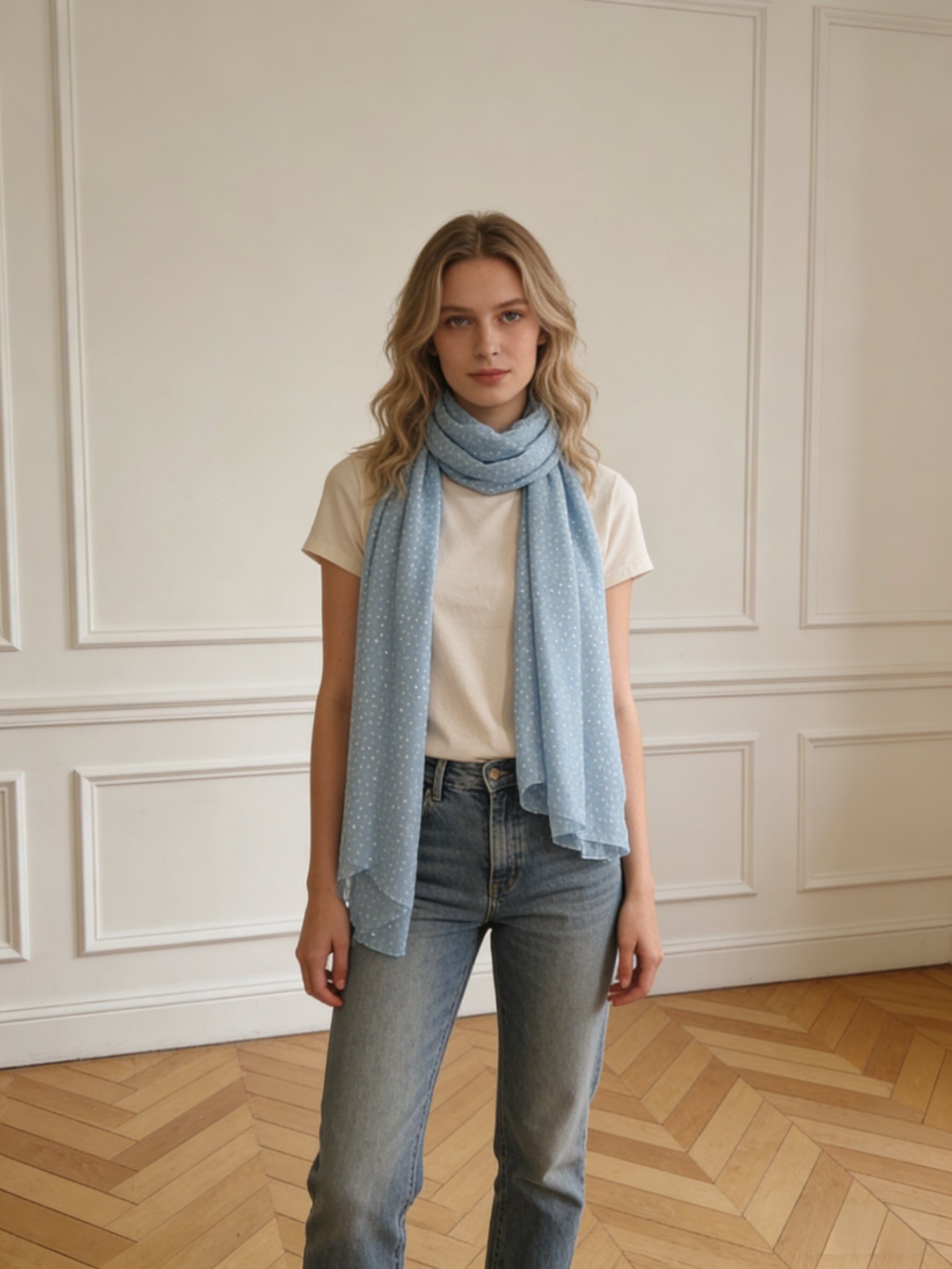 Grossiste M&P Accessoires - Foulard imprimé petits pois avec dorure