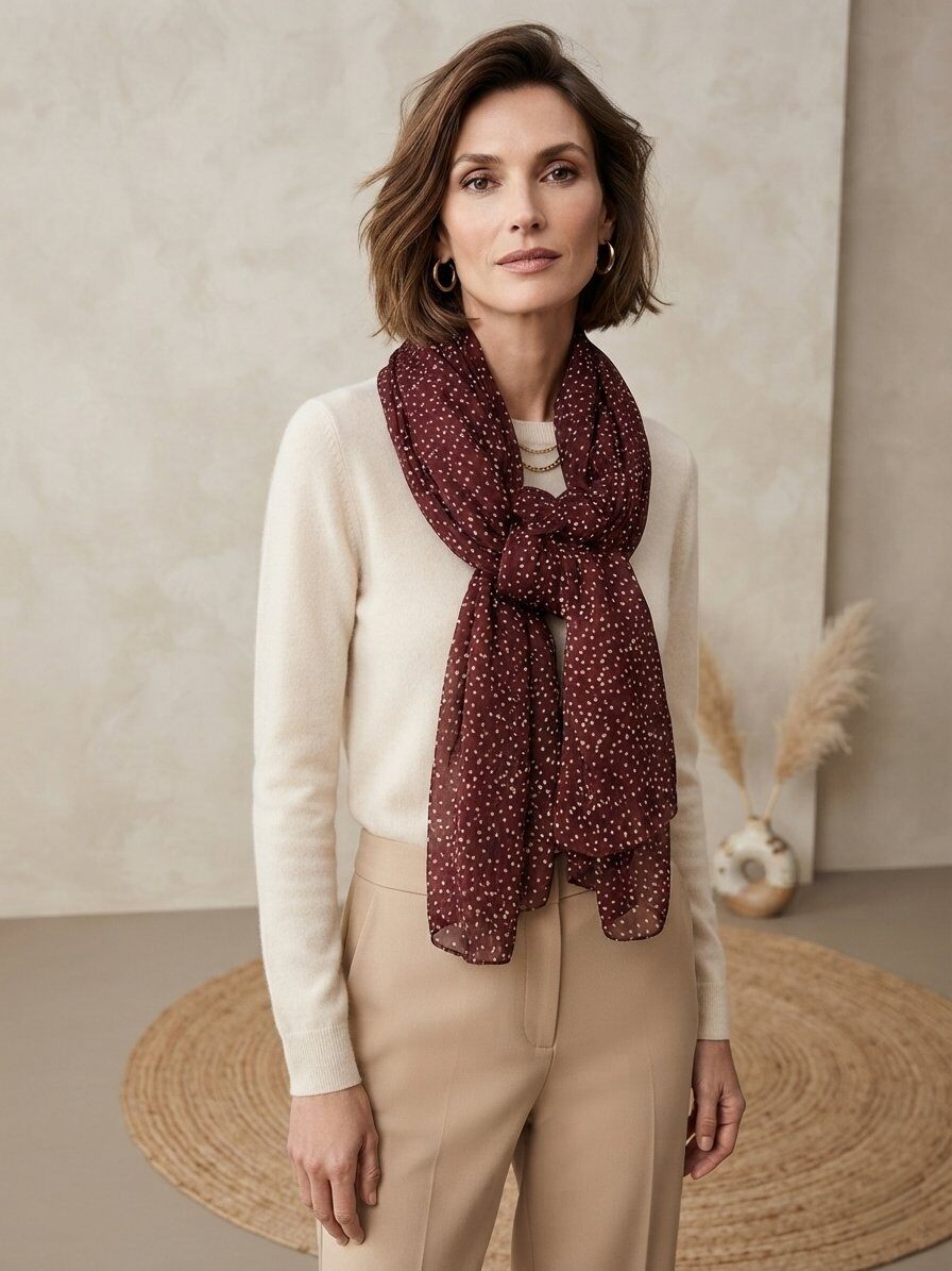 Grossiste M&P Accessoires - Foulard imprimé petits pois avec dorure