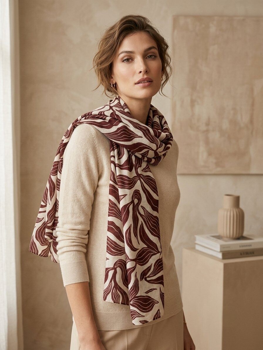 Grossiste M&P Accessoires - Foulard imprimé feuilles