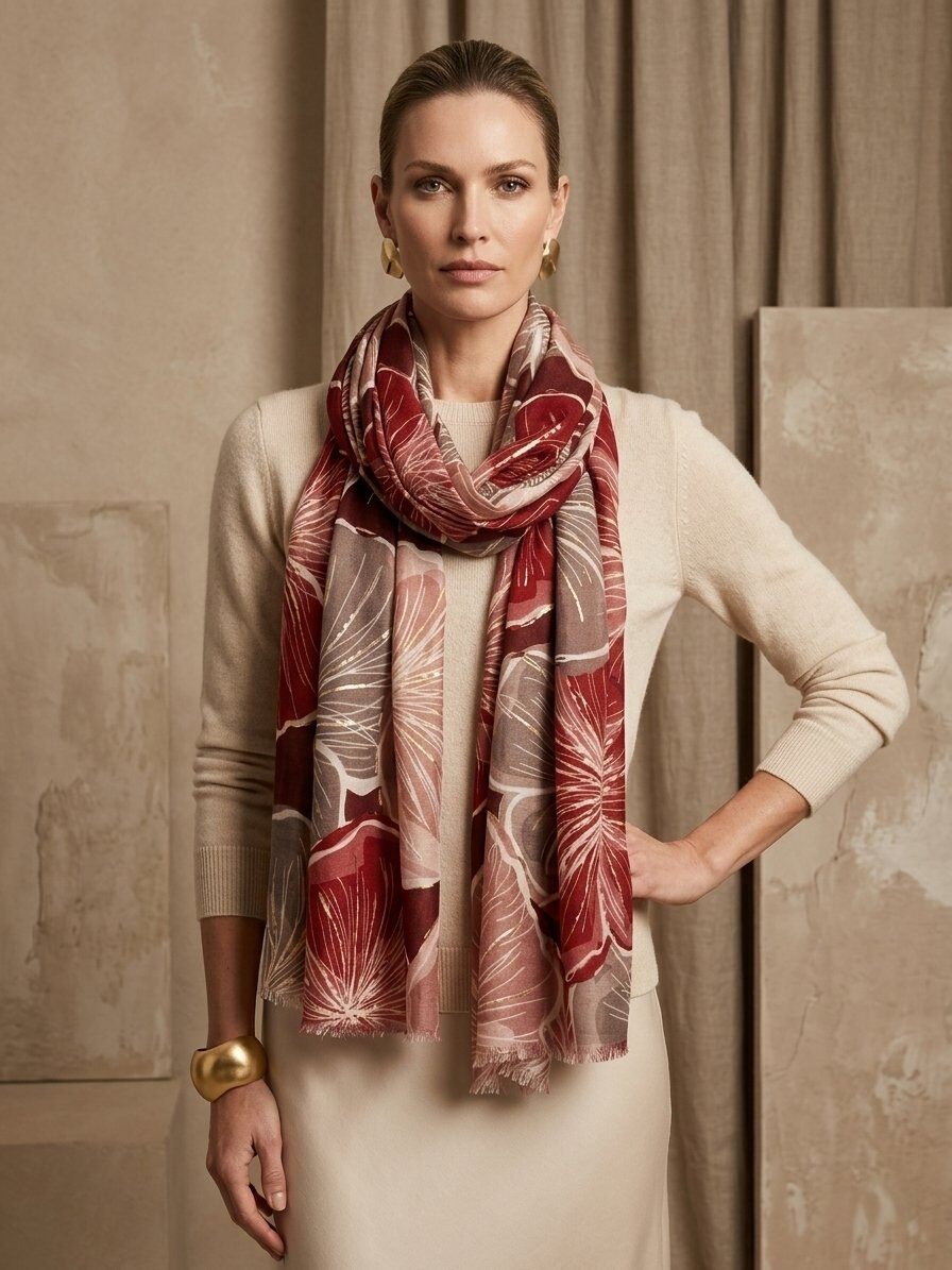 Grossiste M&P Accessoires - Foulard imprimé fleurs avec dorure
