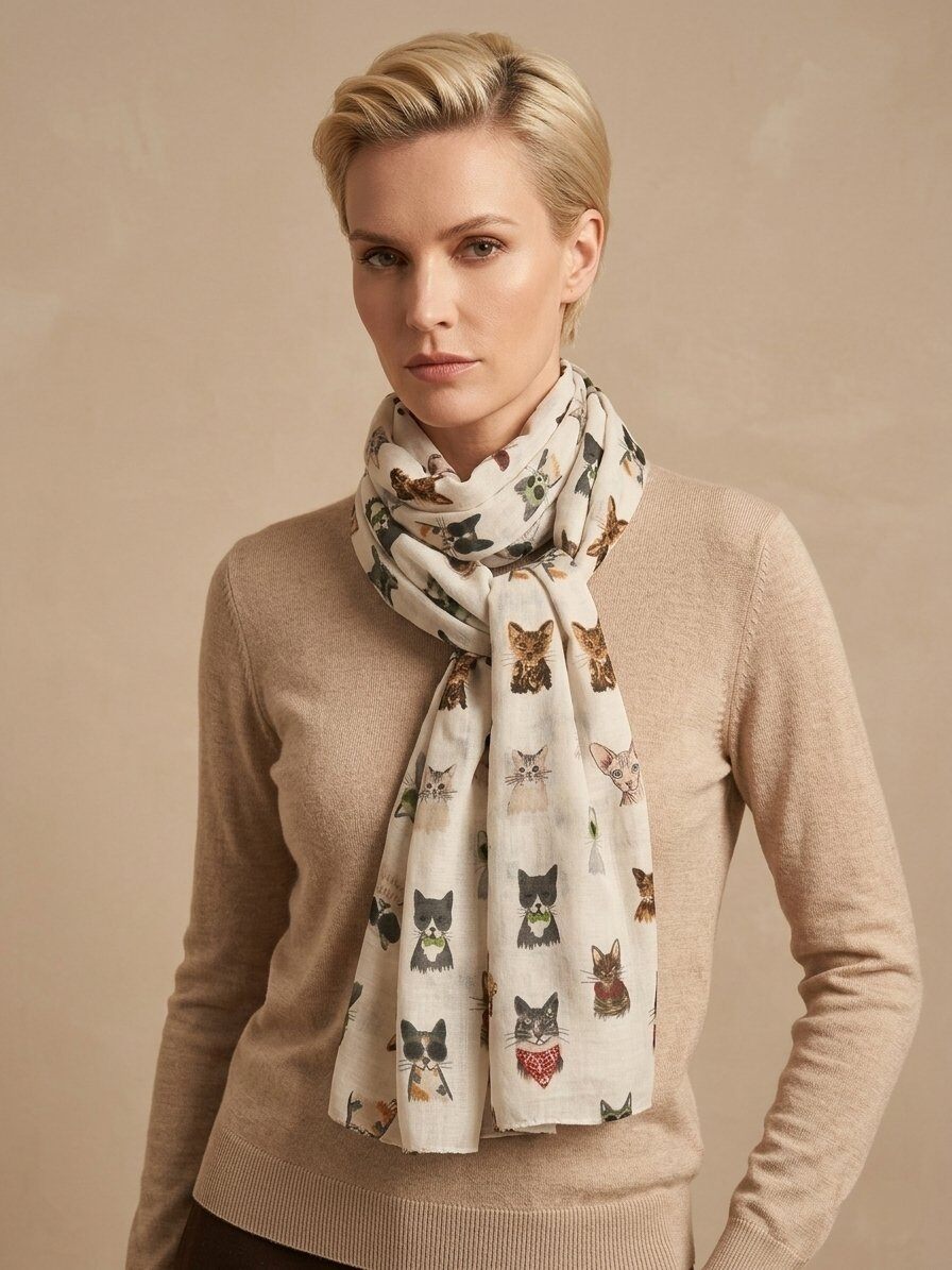 Grossista M&P Accessoires - Foulard stampato con motivo di gatto