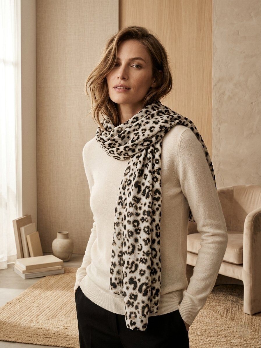 Grossiste M&P Accessoires - Foulard imprimé léopard avec dorure