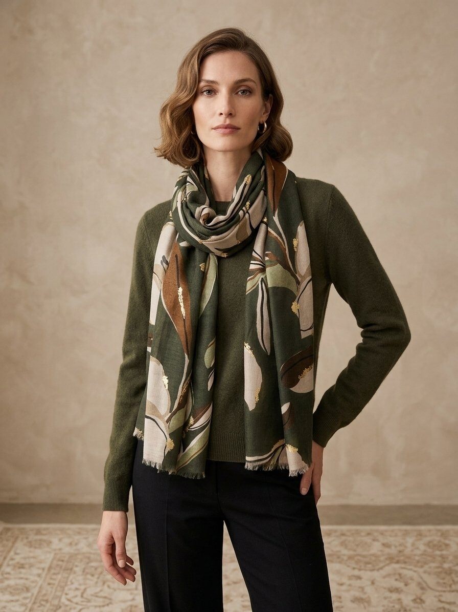 Grossiste M&P Accessoires - Foulard imprimé fleurs avec dorure