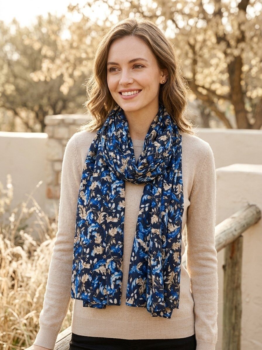 Grossiste M&P Accessoires - Foulard imprimé fleuri avec dorure
