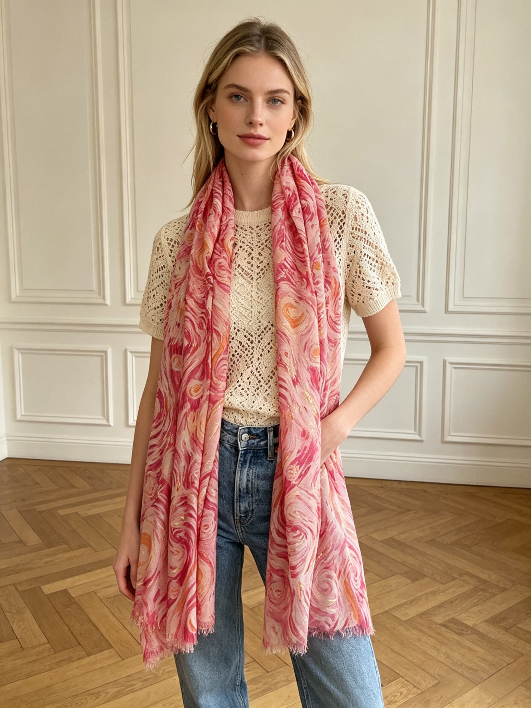Grossiste M&P Accessoires - Foulard imprimé fantaisie avec dorure