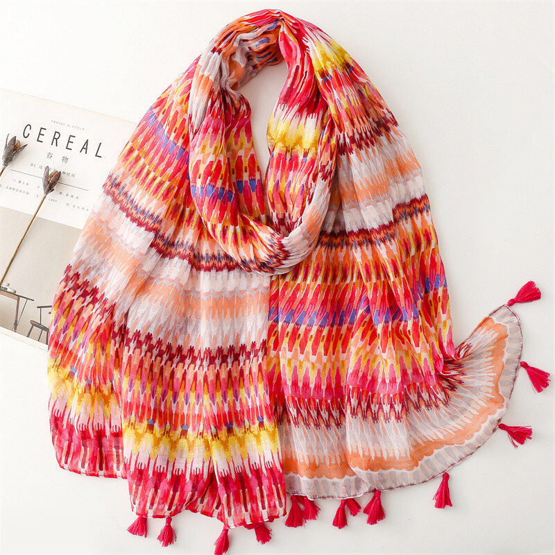 Mayorista M&P Accessoires - Pañuelo estampado flores con pompones