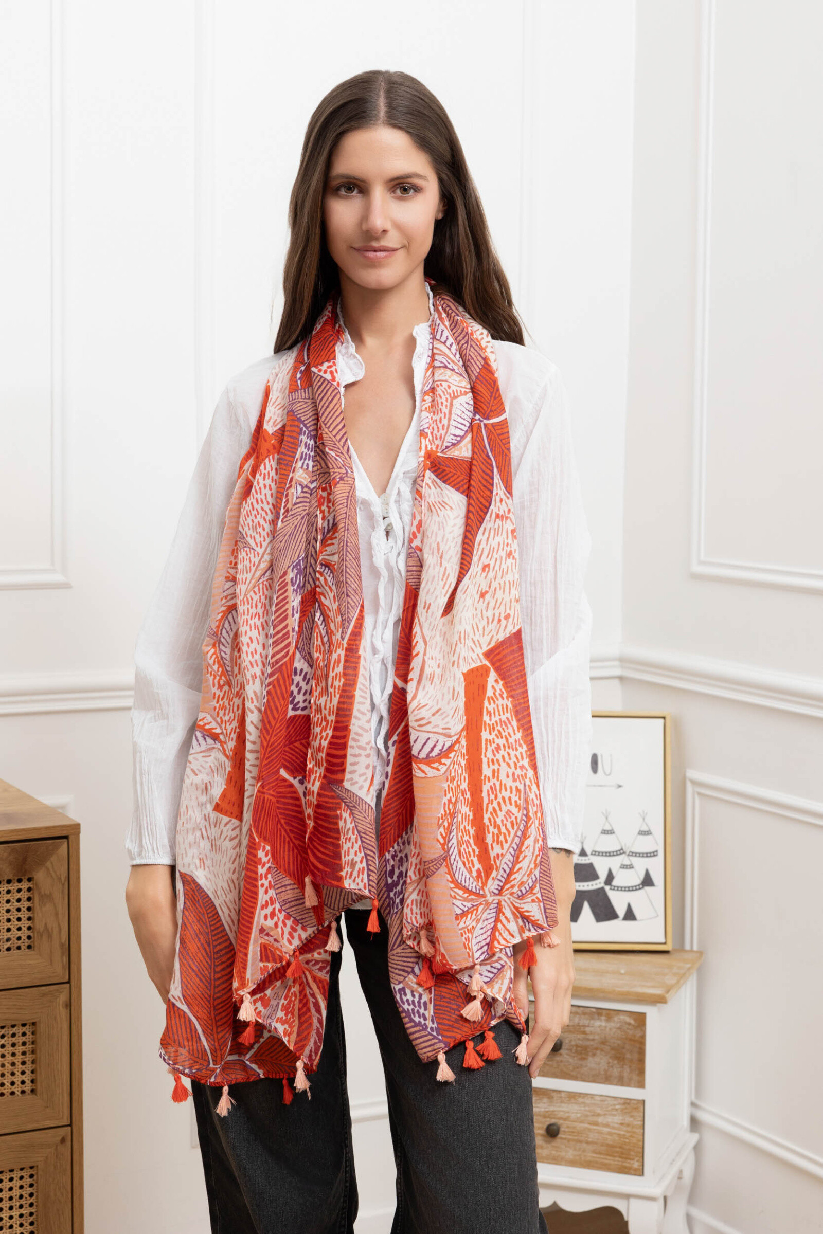 Grossista M&P Accessoires - Foulard stampato con piccoli fiori con doratura