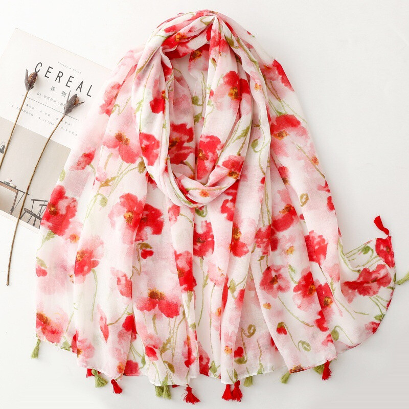 Mayorista M&P Accessoires - Pañuelo estampado flores con pompones