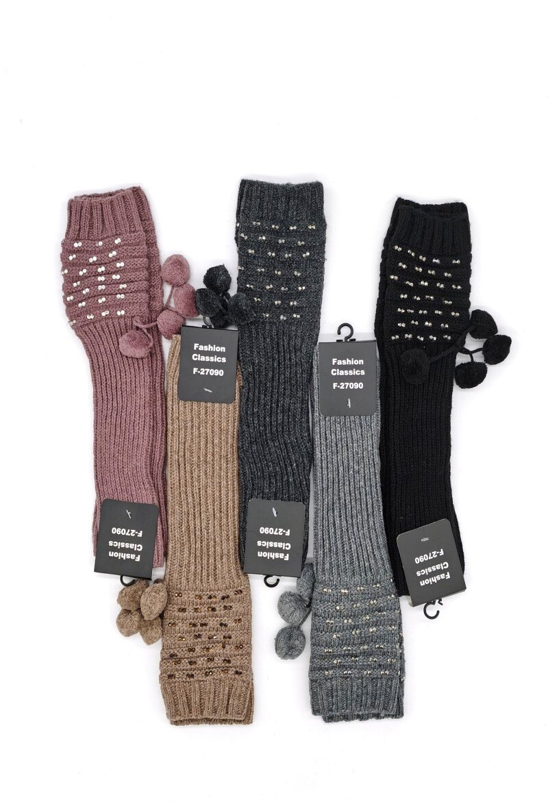 Grossista M&P Accessoires - Guanti a metà dita con cristalli e pon pon guanto