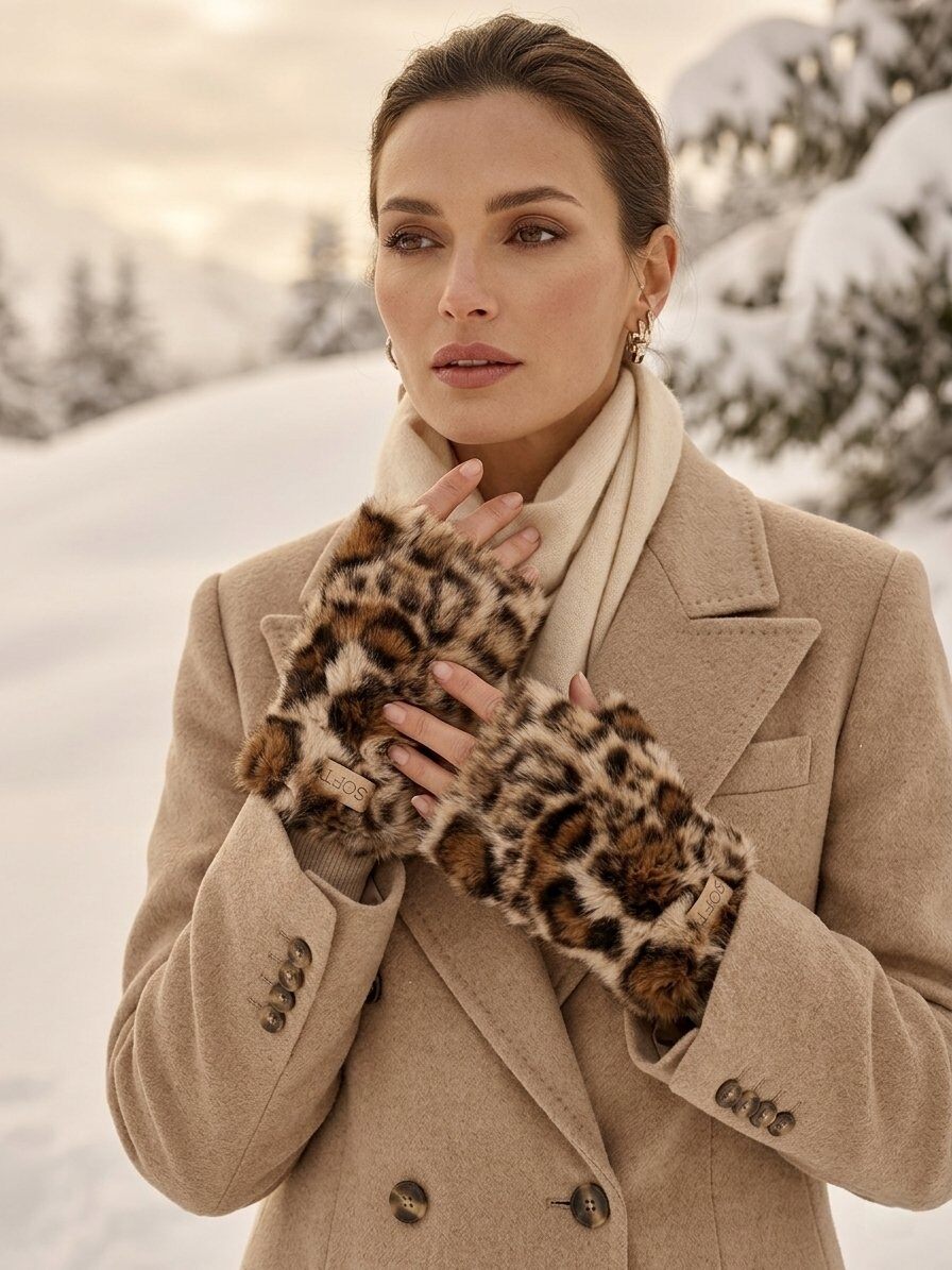 Mayorista M&P Accessoires - Guantes sin dedos de piel sintética con estampado de leopardo