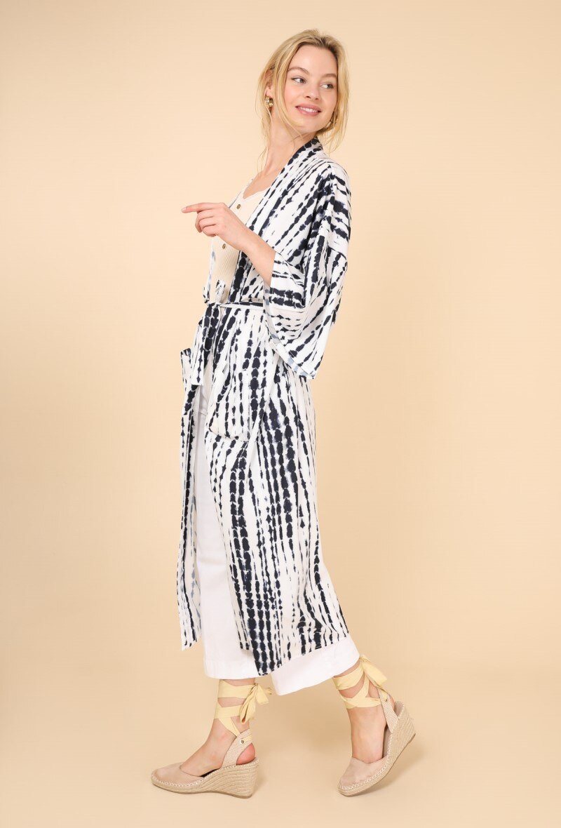 Großhändler M&P Accessoires - Tie & Dye-Kaftan mit Krawatte – bedruckter Strandkimono