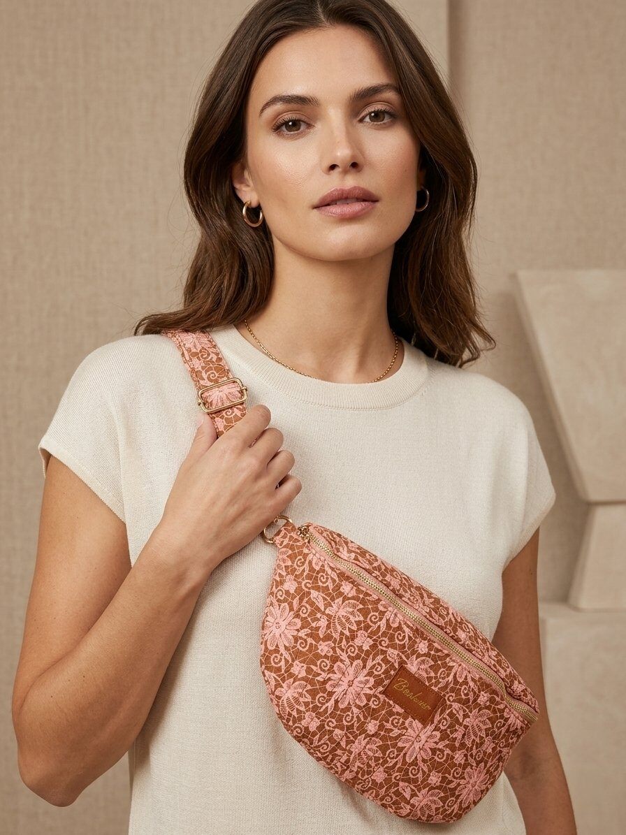 Grossiste M&P Accessoires - Sac banane coton matelassé porté épaule imprimé avec zip