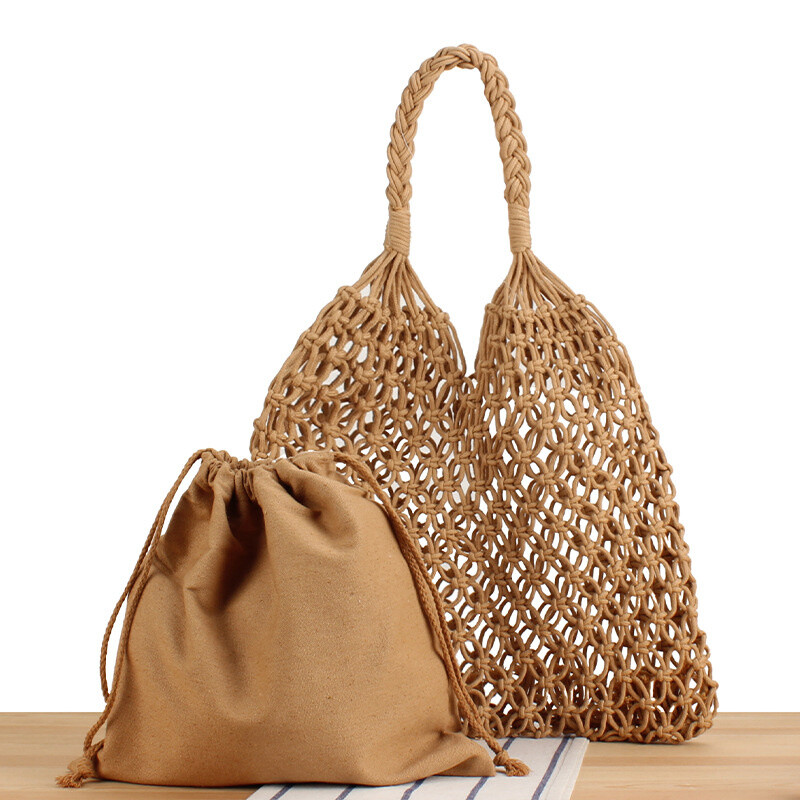Grossista M&P Accessoires - Borsa tote a spalla borsa da spiaggia intrecciata con tasca rimovibile