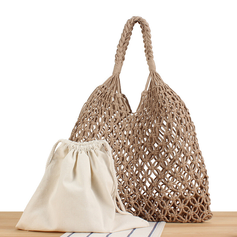Großhändler M&P Accessoires - Schultertasche, gewebte Strandtasche mit abnehmbarem Beutel