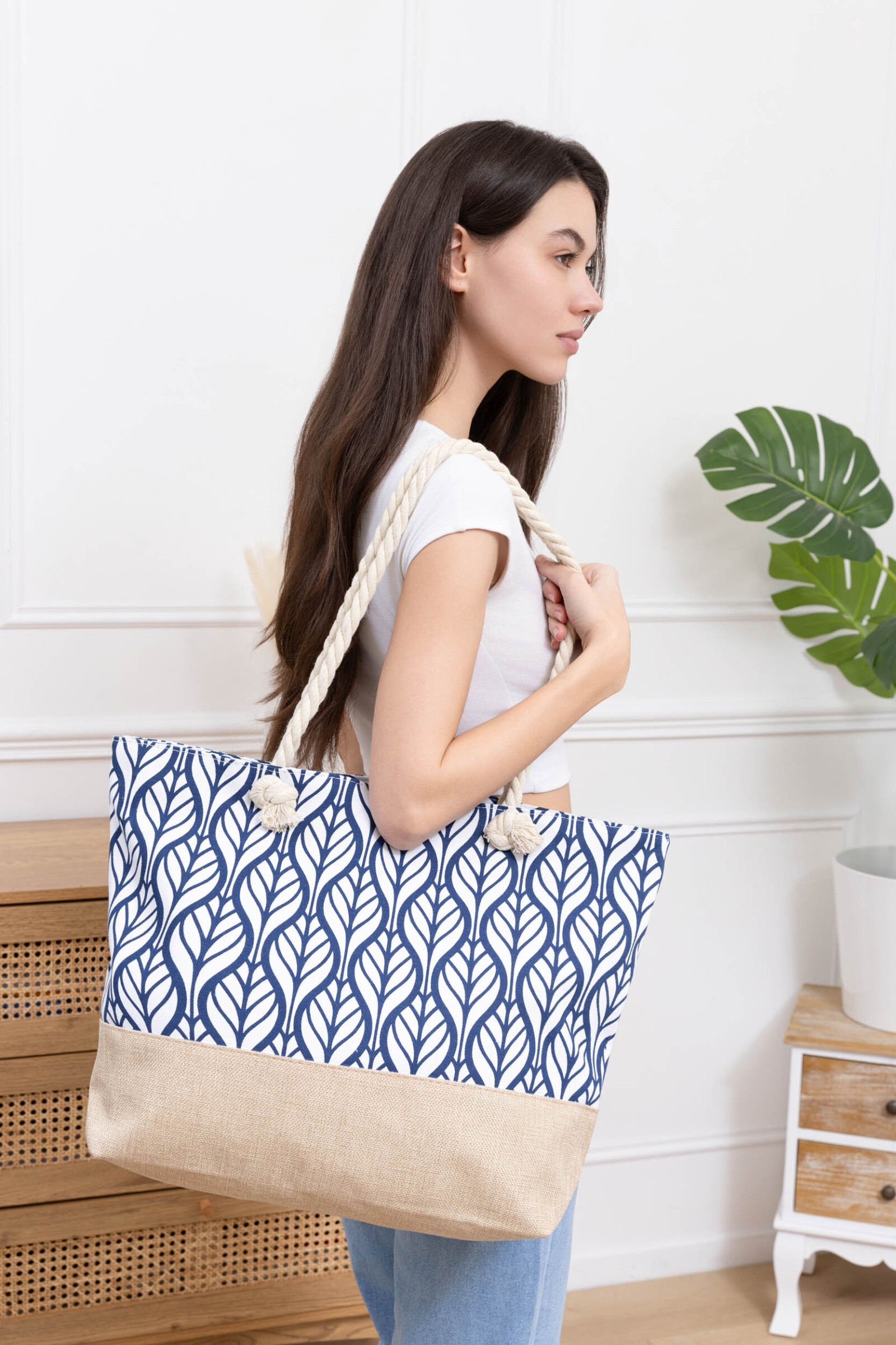 Grossista M&P Accessoires - Borsa in cotone tessuto con cerniera