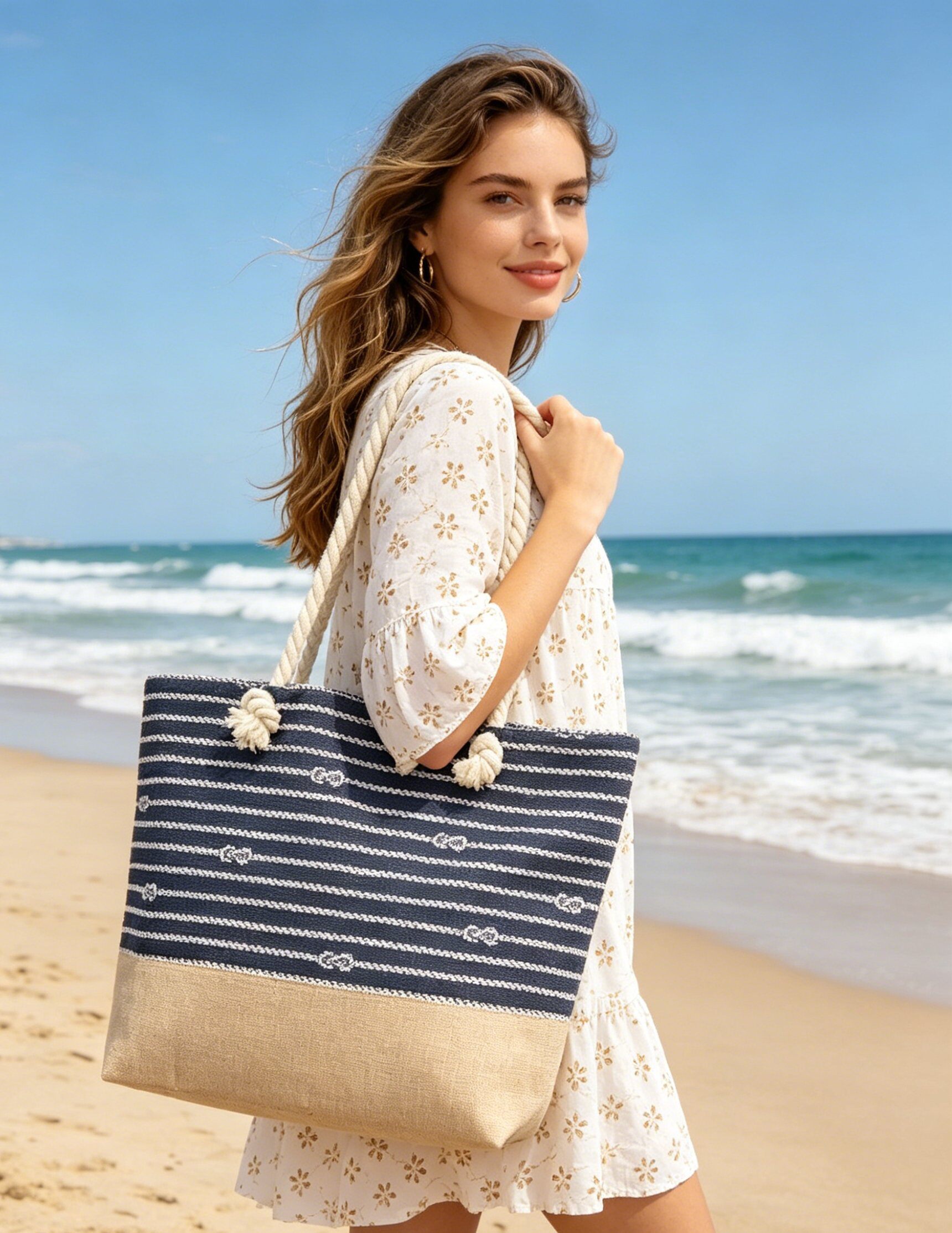 Mayorista M&P Accessoires - Bolso de playa con cremallera y estampado marinero