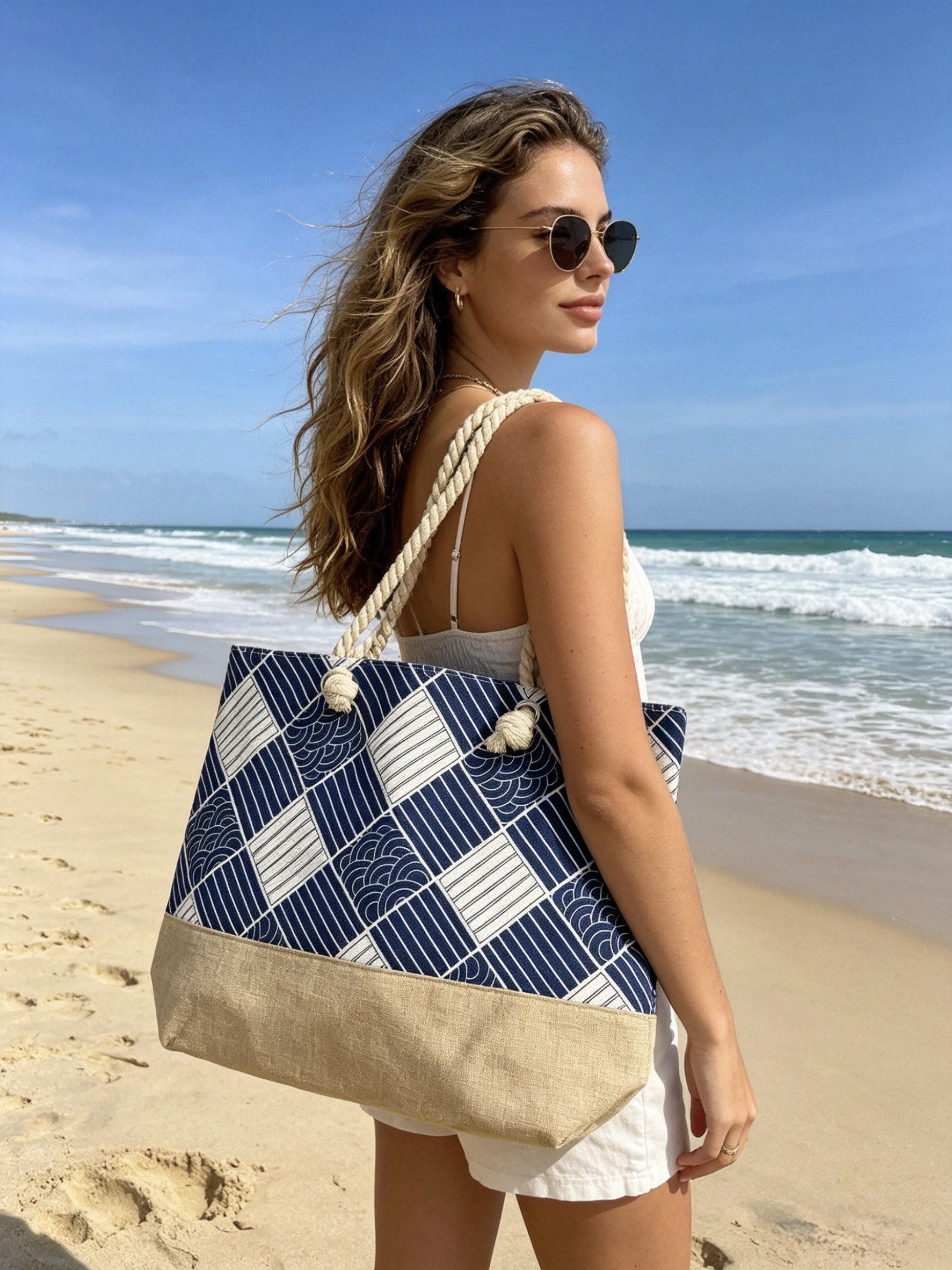 Grossiste M&P Accessoires - Sac cabas plage zippé imprimé