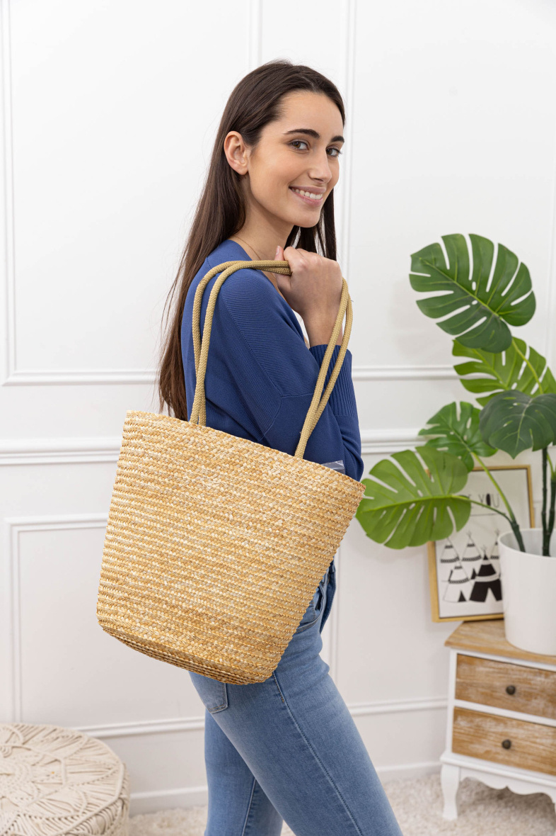 Grossiste M&P Accessoires - Sac cabas porté épaule paille naturelle