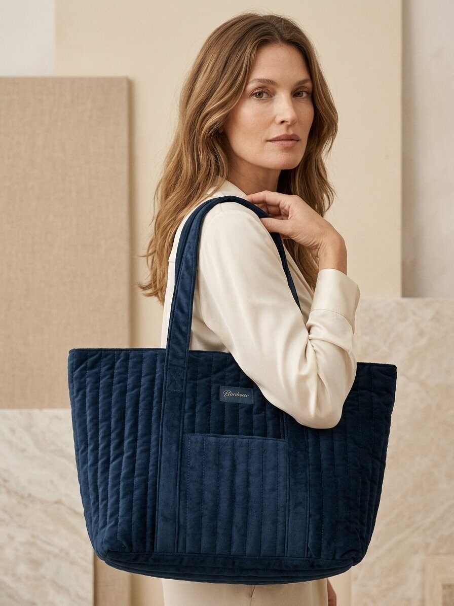 Wholesaler M&P Accessoires - Shiny velvet zippered tote bag with front pocket