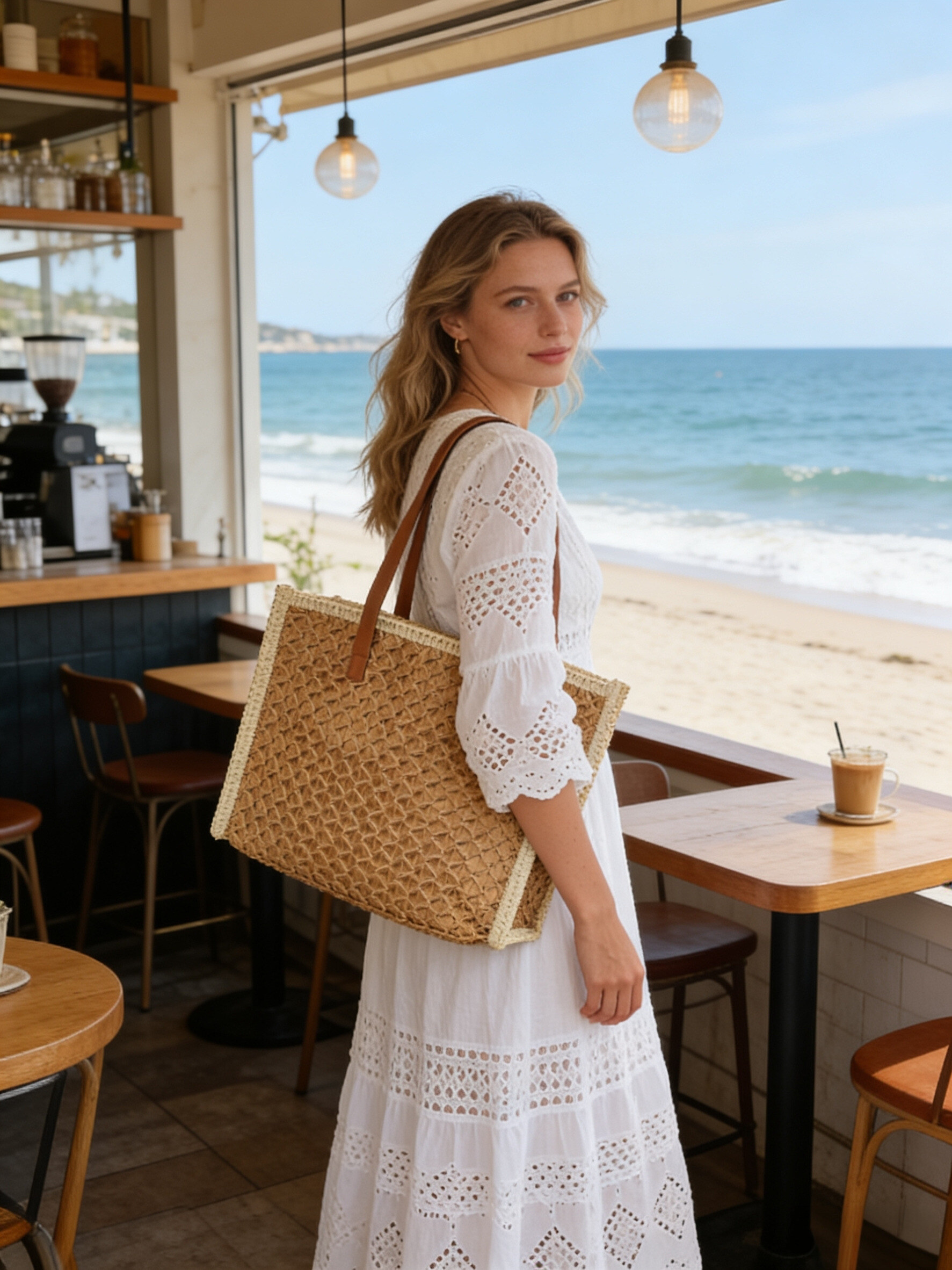 Mayorista M&P Accessoires - Bolso tote de paja trenzada - Estilo bohemio y veraniego