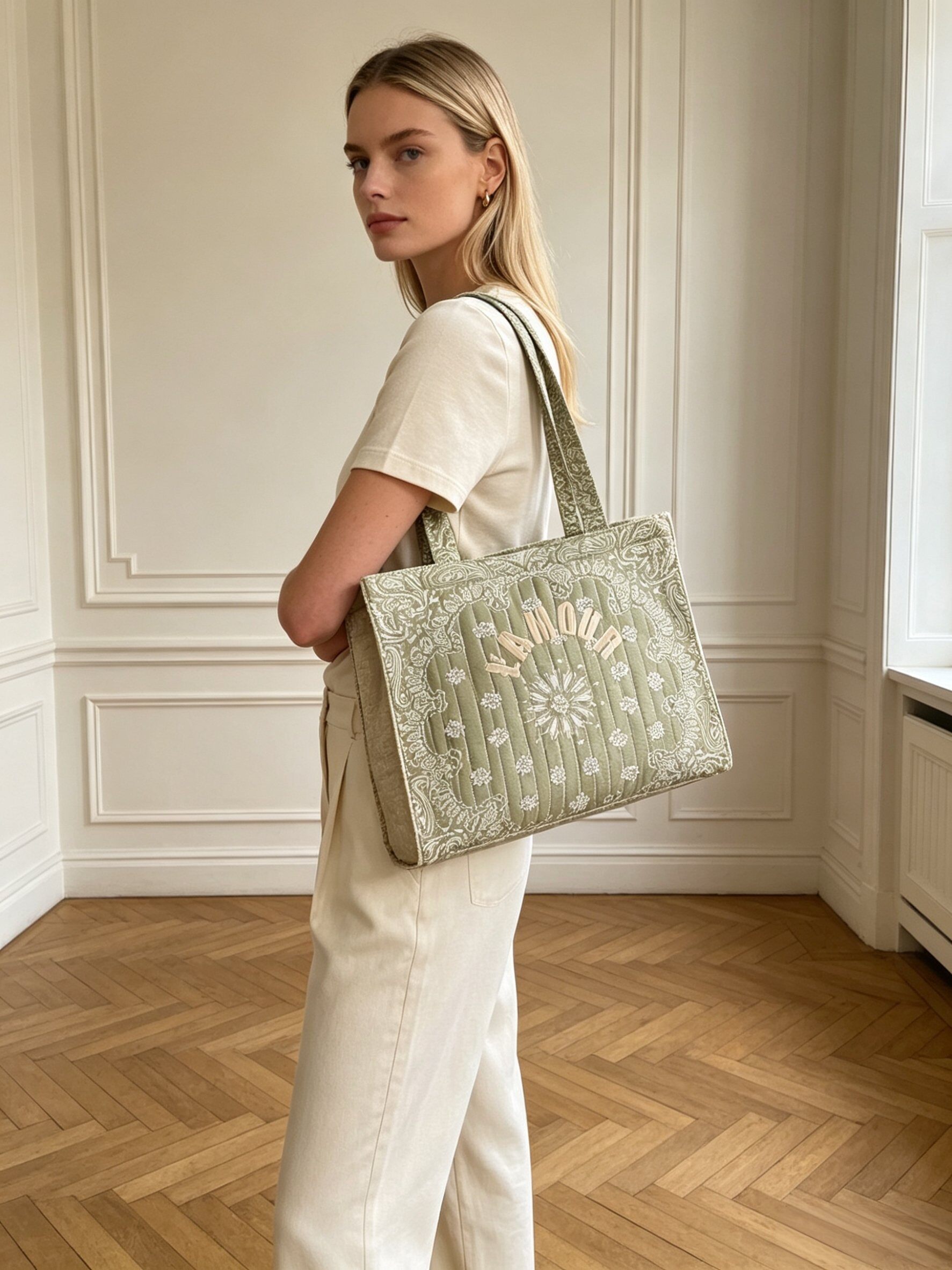 Großhändler M&P Accessoires - Shopper-Tasche mit Schulterriemen, Baumwolle mit Bandana-Print und bestickt mit Reißverschluss