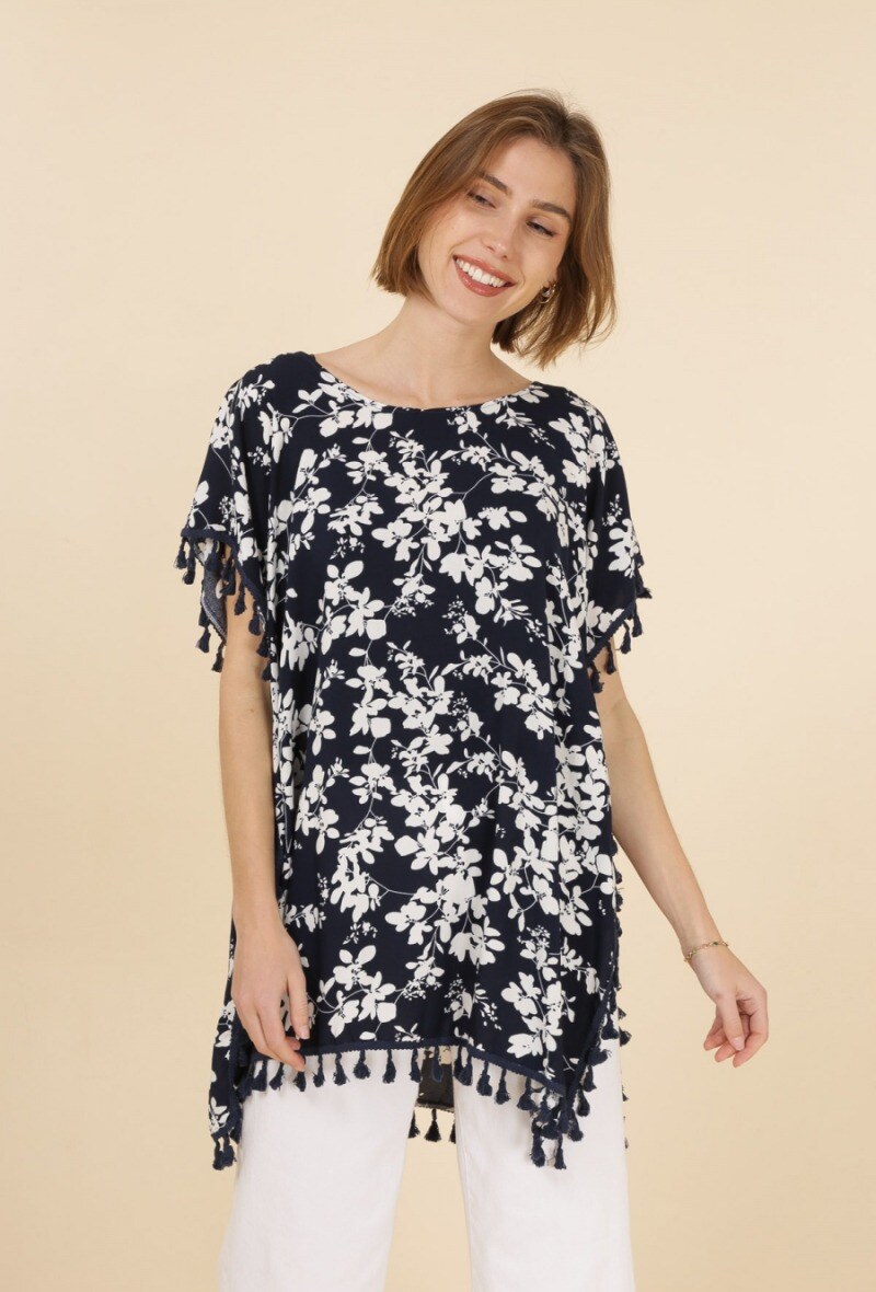 Mayorista M&P Accessoires - Túnica estampado floral con pompones