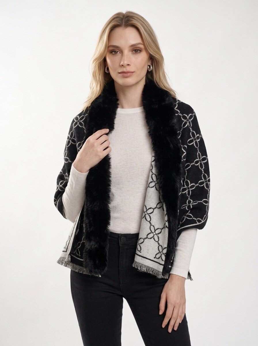 Grossiste Mac Moda - Poncho imprimé fourrure synthétique