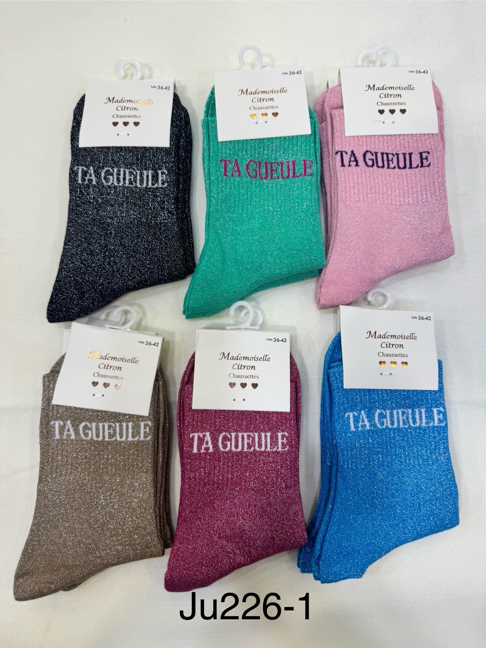 Wholesaler MADEMOISELLE CITRON - Sequinned socks with a shut up message