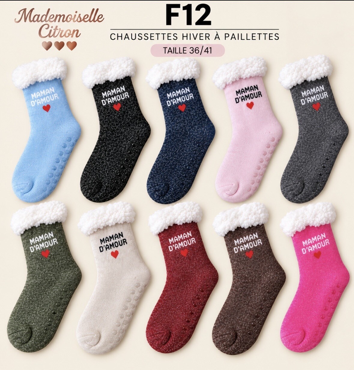 Wholesaler MADEMOISELLE CITRON - Winter message socks with sequins and message