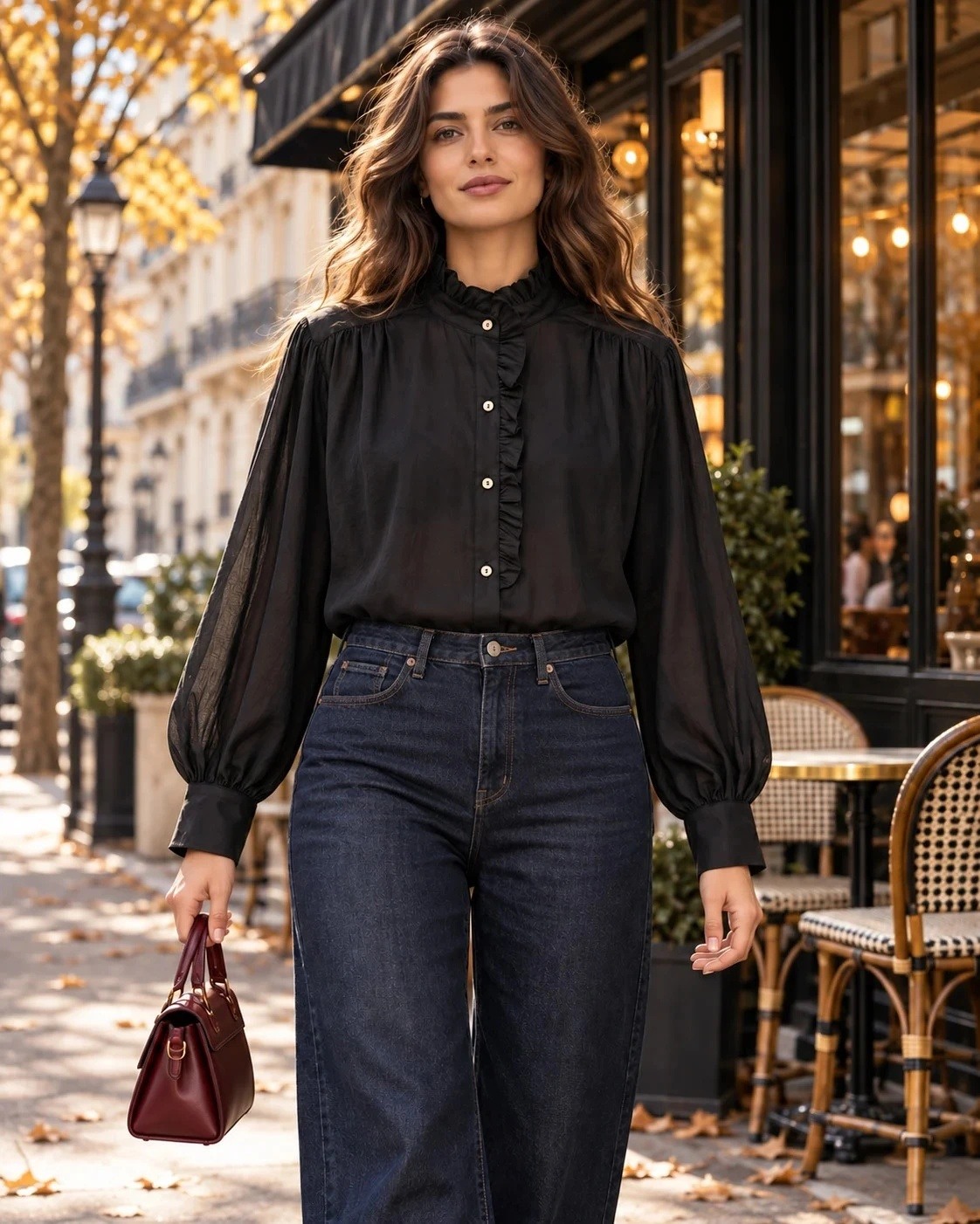 Großhändler MADISON - Bluse mit Rüschenkragen und Puffärmeln